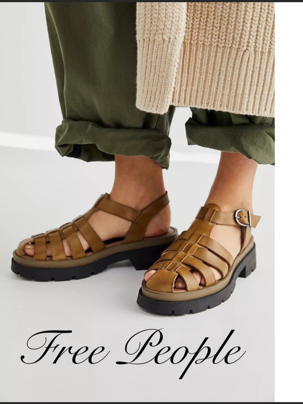 Free People Brown Leather Fisherman Sandals with Chunky Sole